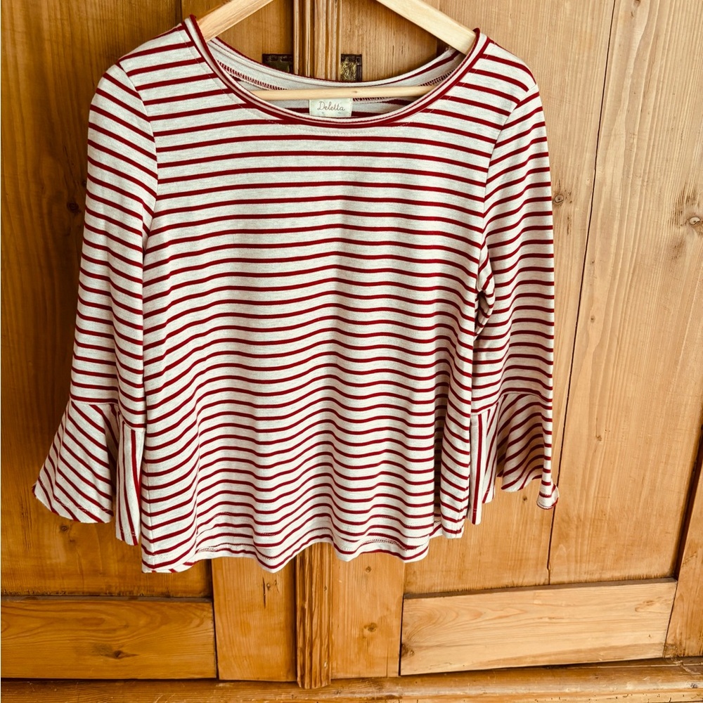 Deletta for Anthropology Red and White Striped Blouse